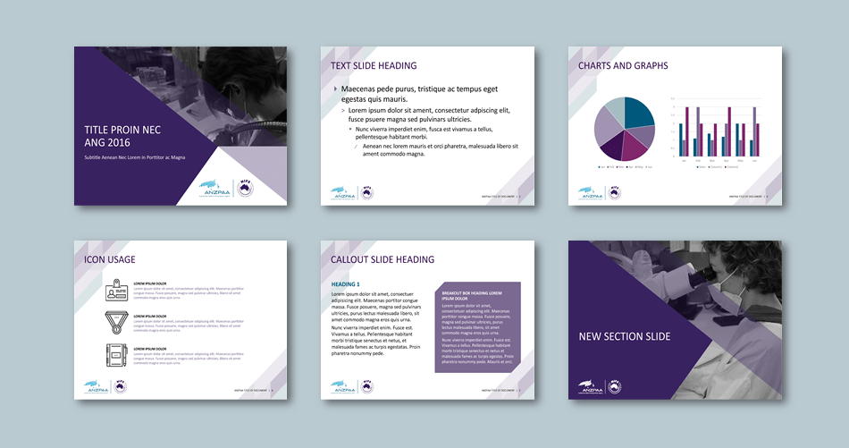 PowerPoint presentation template for policing advisory agency. Client: Australia New Zealand Policing Advisory Agency (ANZPAA)