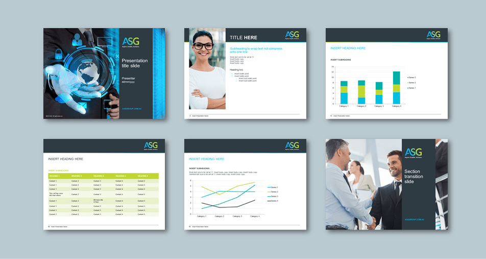 InDesign to PowerPoint presentation template for digital transformation consultancy​. Client: ASG