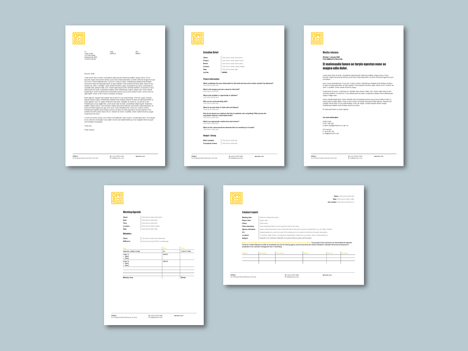 Word office stationery templates for advertising agency​. Client: DPR&Co