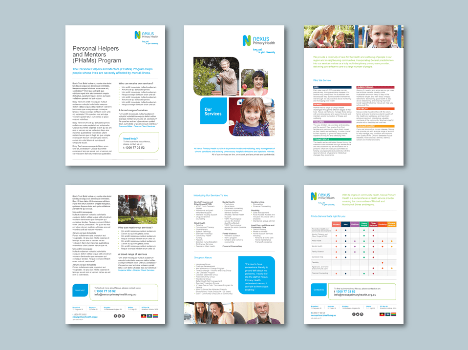 InDesign to Word brochure templates for health services provider​. Client: Nexus Primary Health