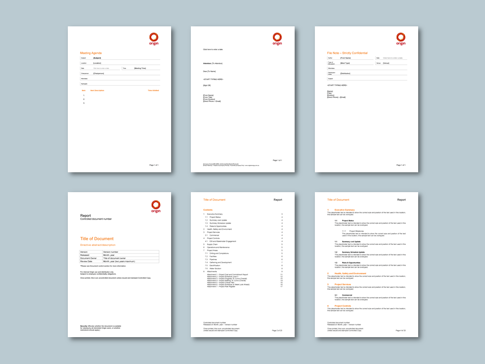 Word report and stationery templates for energy retailer