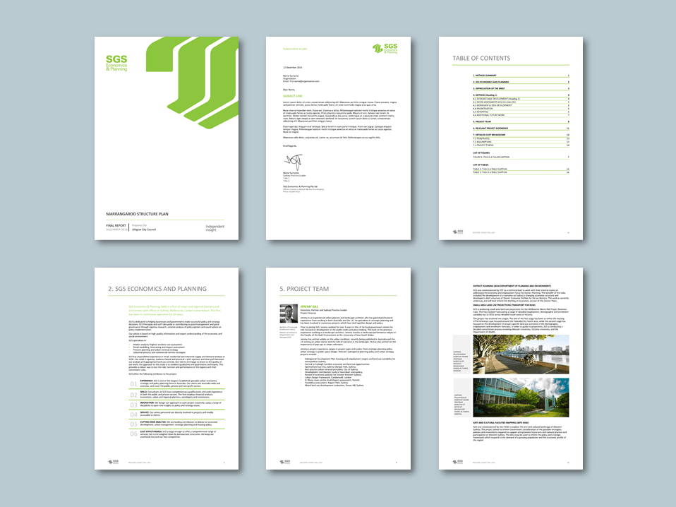 Word proposal template for economics planning consultancy. Client: SGS Economics and Planning