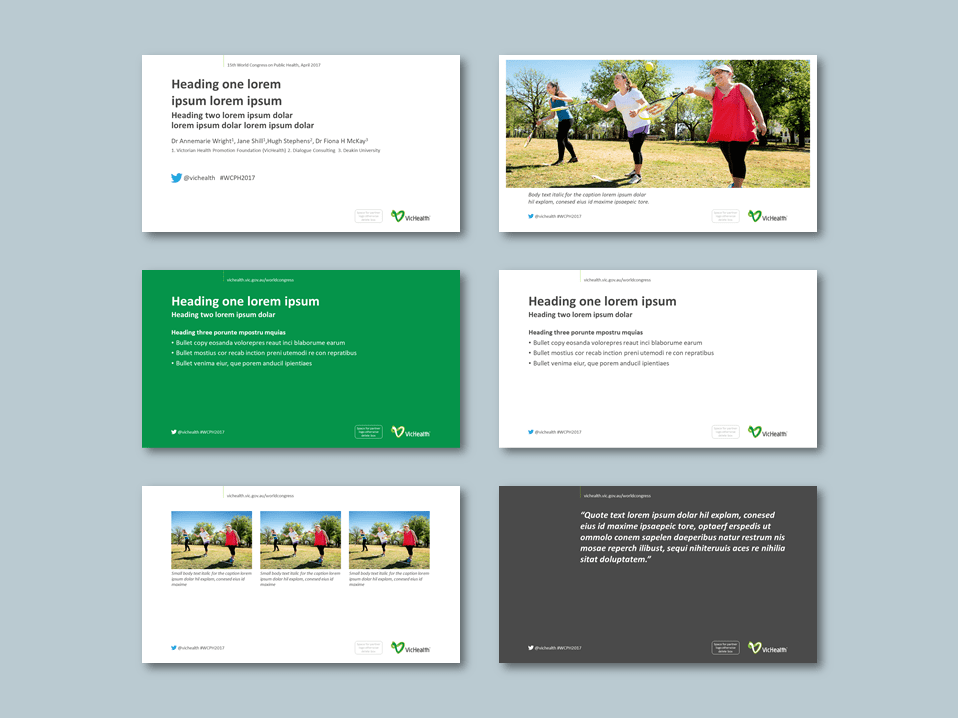PowerPoint presentation template for health promotion foundation. Client: VicHealth