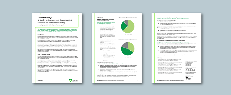Publisher fact sheet template for health promotion foundation. Client: VicHealth