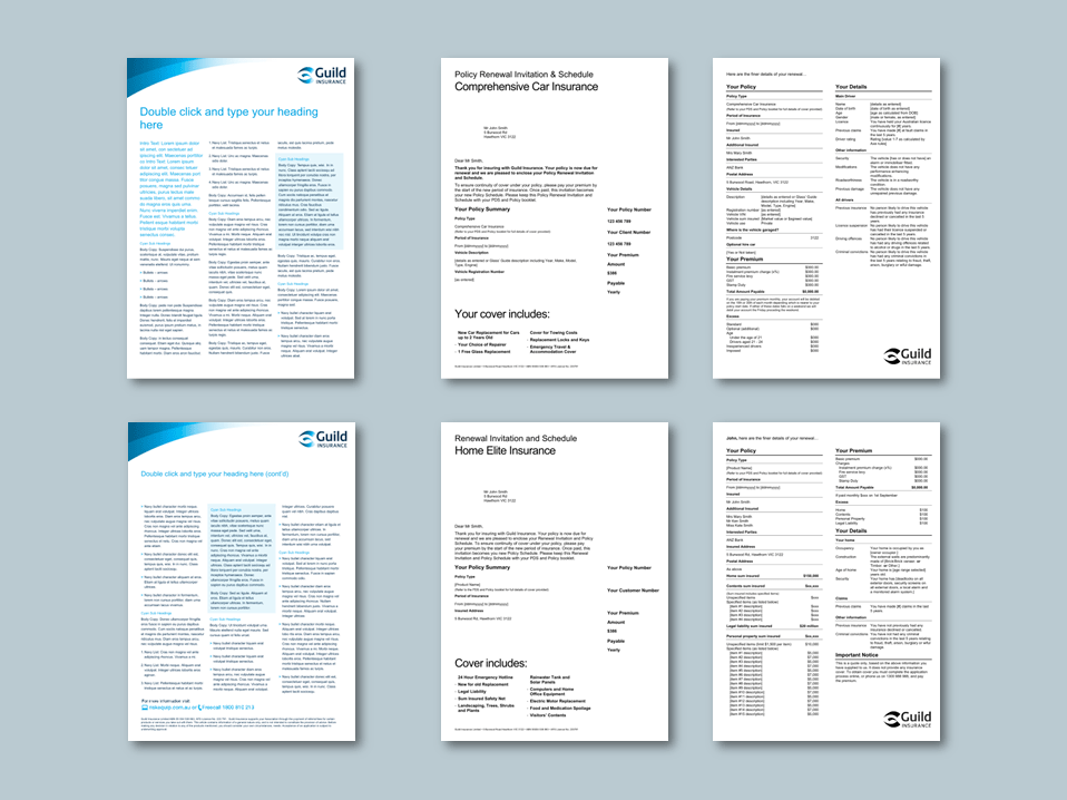 Guild Insurance Word article template and renewal forms for insurance provider