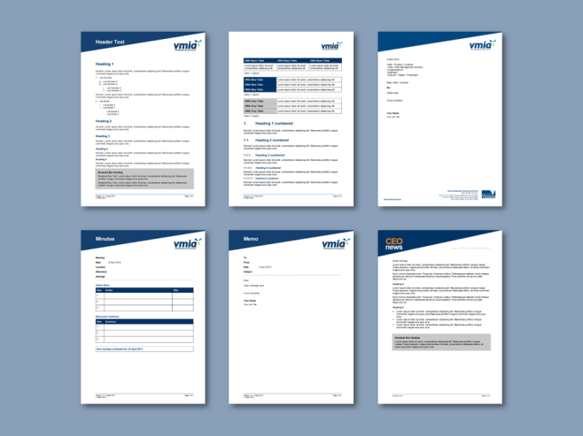 VMIA Word report, letterhead, minutes, memo, and newsletter templates for insurance authority