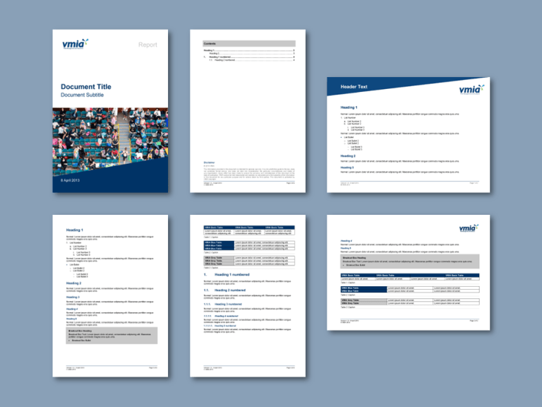 VMIA Word report template with landscape page inserts for insurance authority